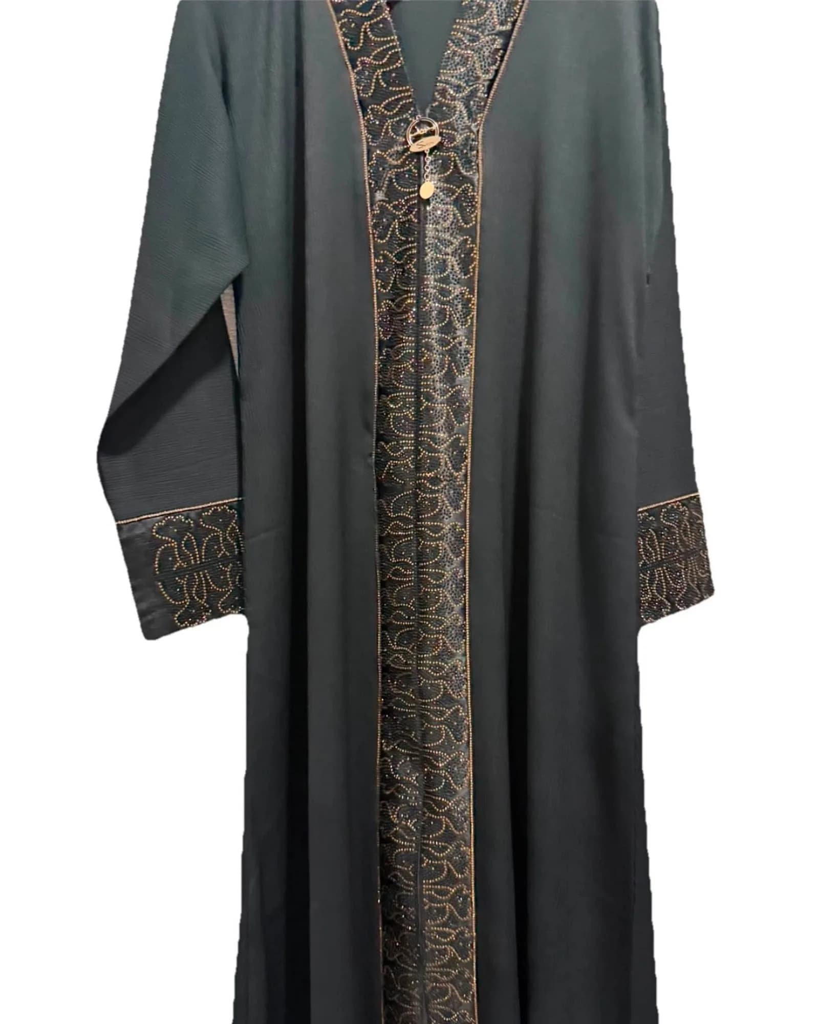 Black Embroidered Open Abaya