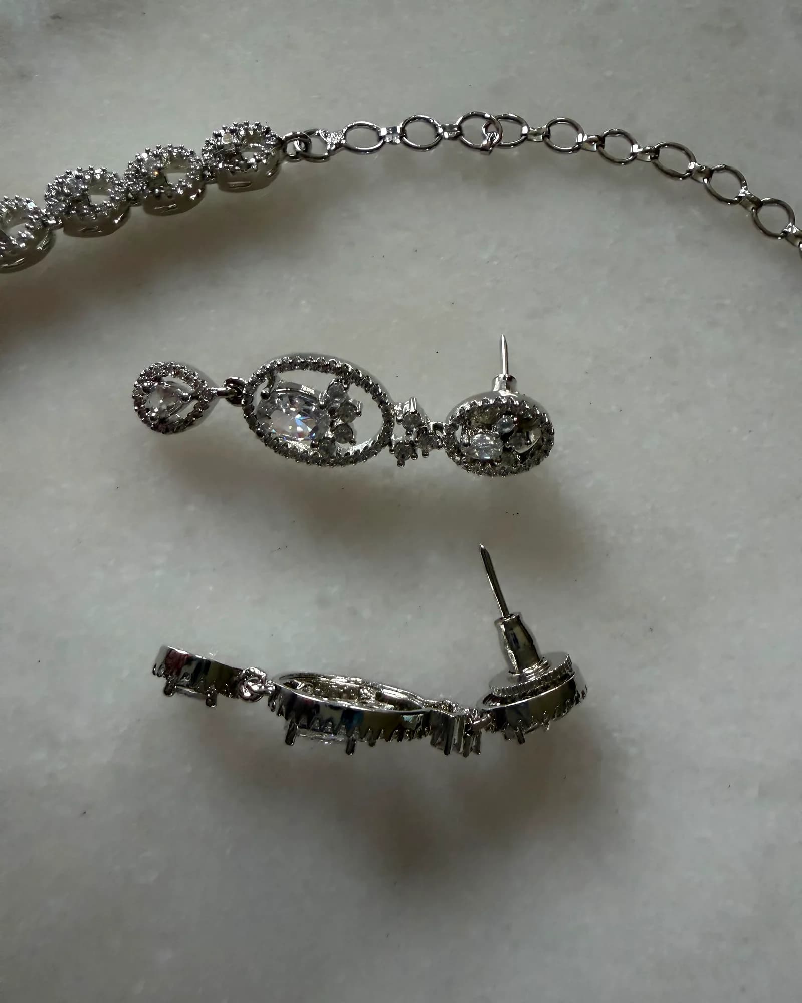 Silver Oval CZ Necklace Set - Image 3