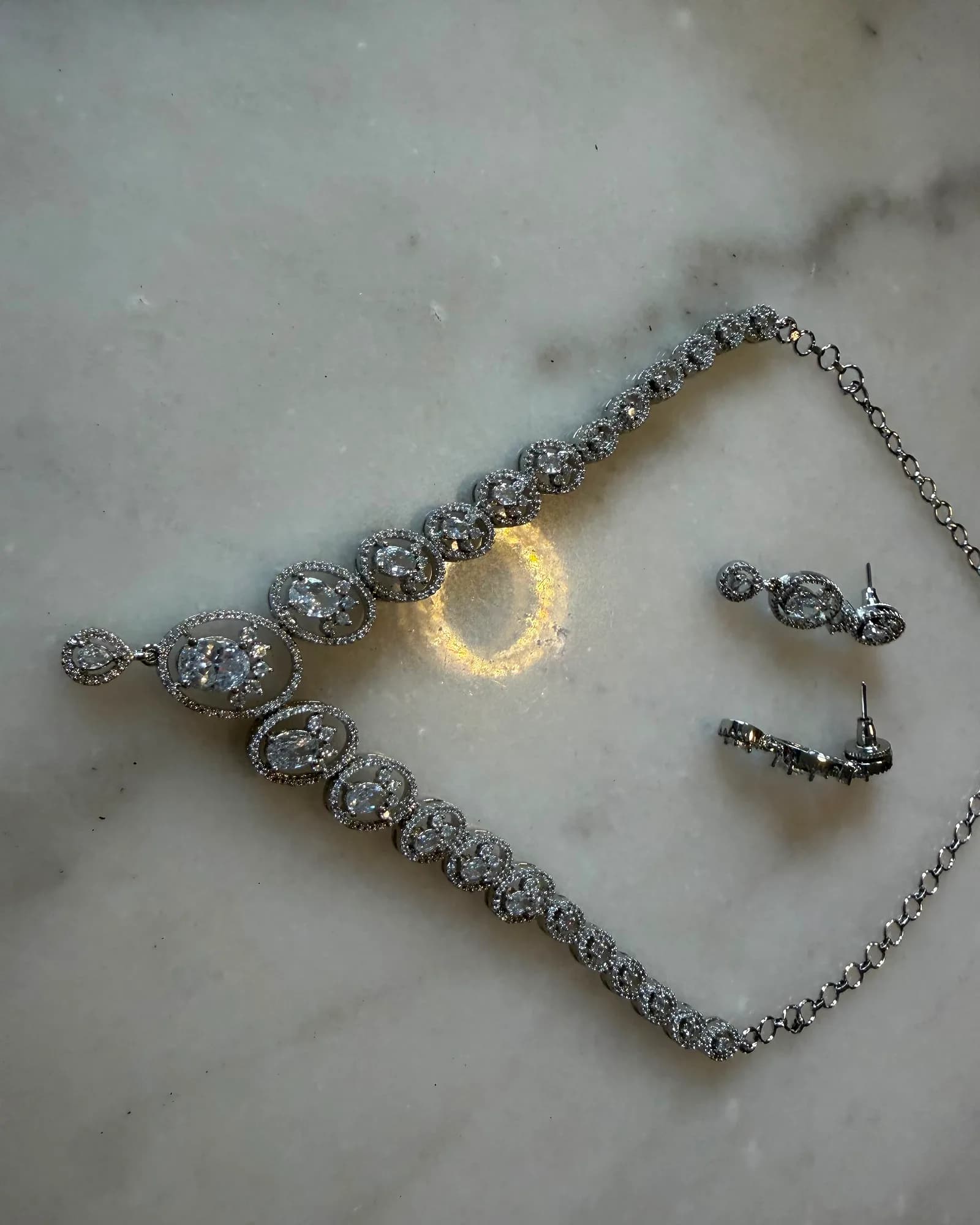 Silver Oval CZ Necklace Set - Image 2