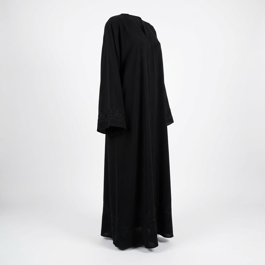 Dark Abaya with Gold Peacock Feather Motif